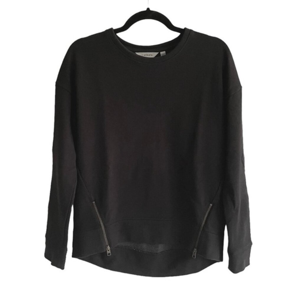 ATHLETA Cityscape Cotton Crew Neck Sweatshirt Zippers High Low Hem Black XXS